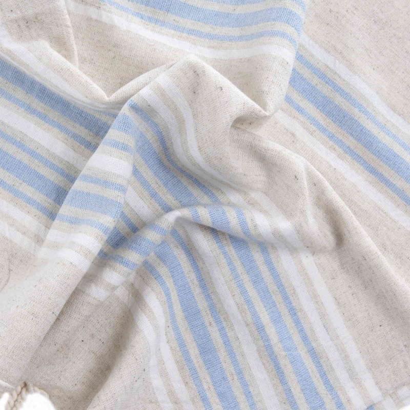 Hand loomed Turkish linen hammam towel 100x40 cm 115g of 50 linen and 50% cotton soft blue and white stripes