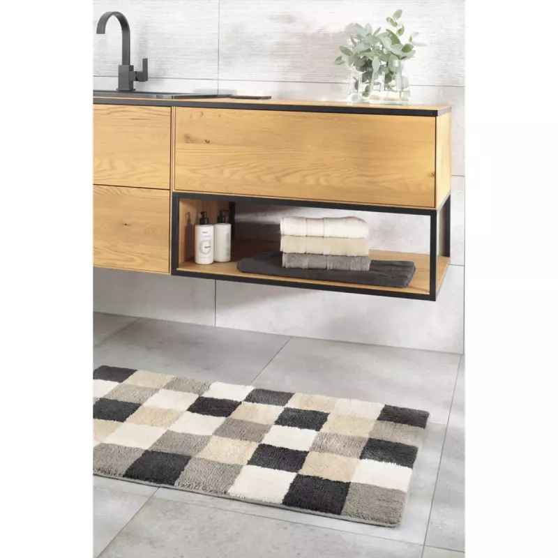 Luxury Check Bath Mat Square 1011-37 Natur