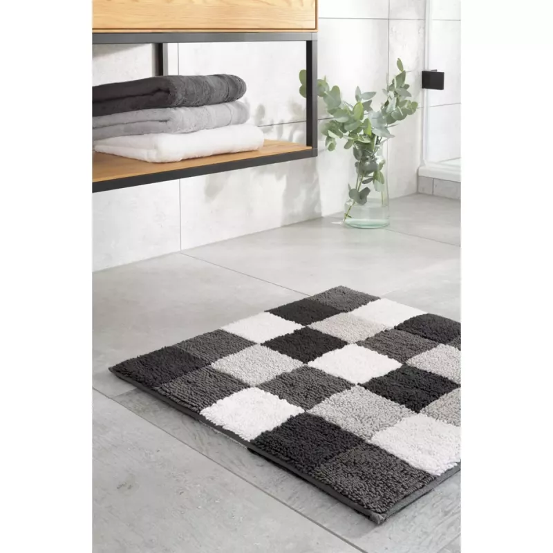 Luxury Check Bath Mat Square 1011-77 Stein