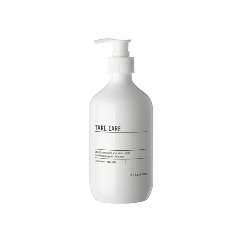 Bottle, with pump & label, White