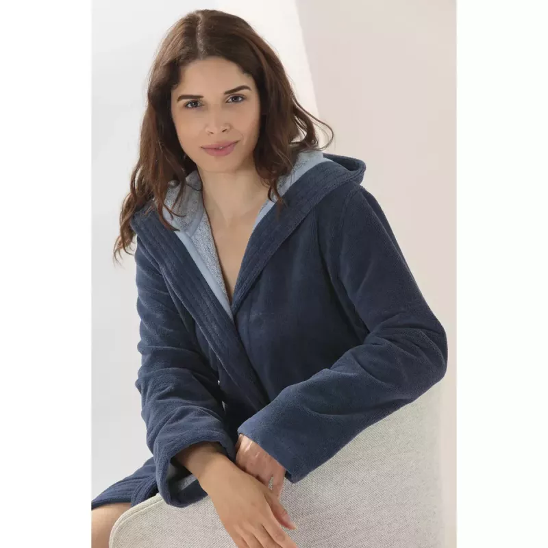 Soft Women's Bathrobe with Hood in Sea Blue 802-10