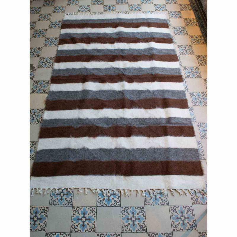 Mohair matta eller pläd (Grey, brown, white striped, 190x115 cm)