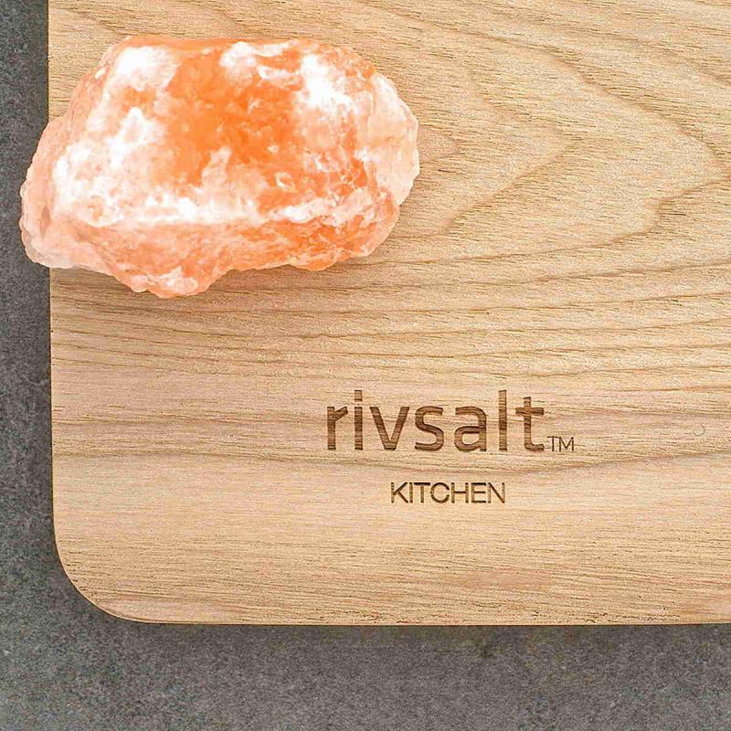 Presentset RIVSALT Stor Himalaya saltsten, rivjärn & bordsställ av ek ​