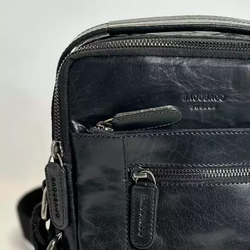 Leather Reporterbag Balck