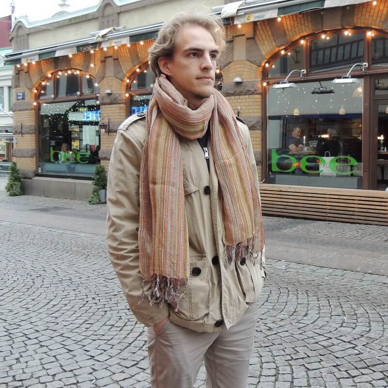 Hand-woven scarf 55x185 cm 50% linen 50% cotton fits both ladies & men.