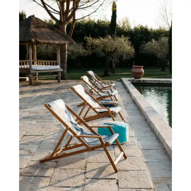 Solstol av segelduk – marinblå & röd (Deckchair 423)