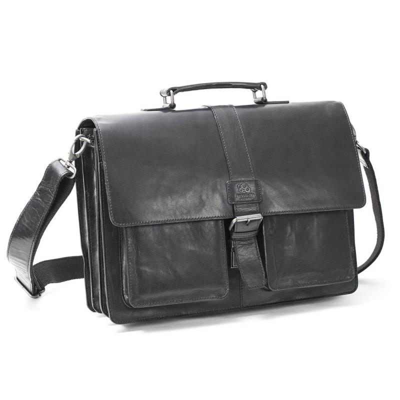 Leather Briefcase 15, 3-fack Black