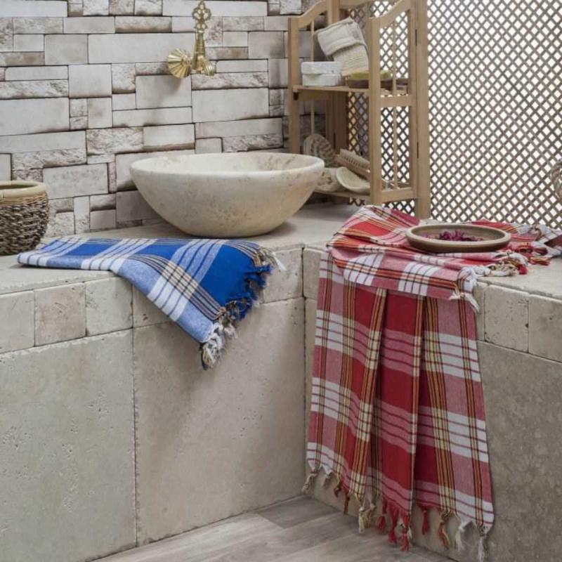 Hamamhandduk Classic - 1 Blå och 1 Röd