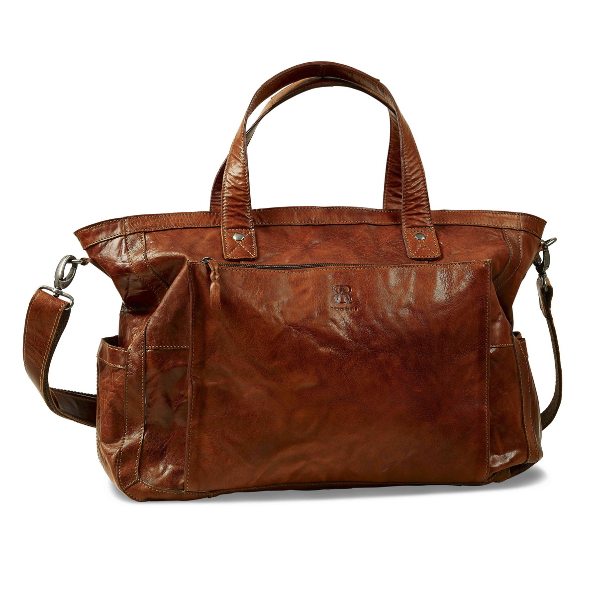 Spacious Leather Weekend bag from B away​ (brown)