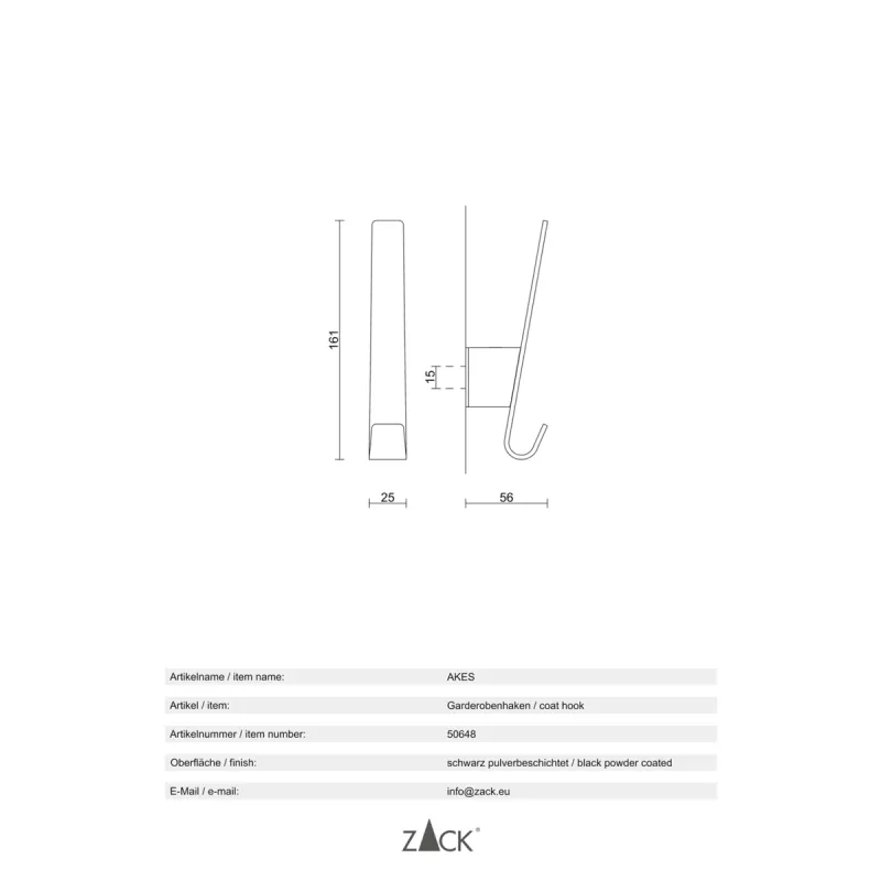 ZACK AKES coat hook in stainless steel, black