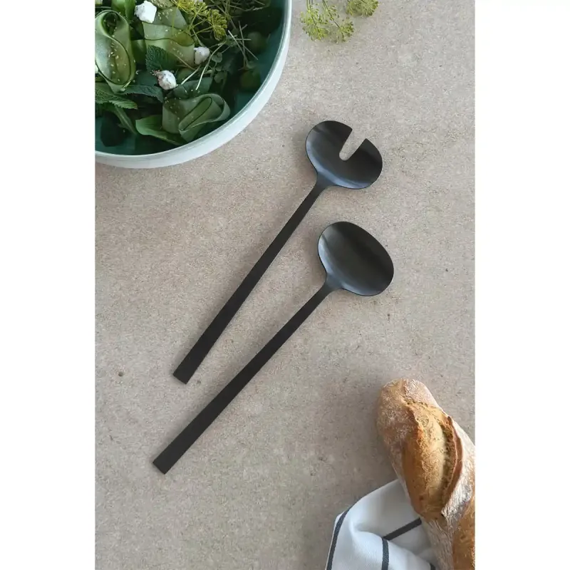 ZACK LENORA salad servers in black PVD, 30 cm