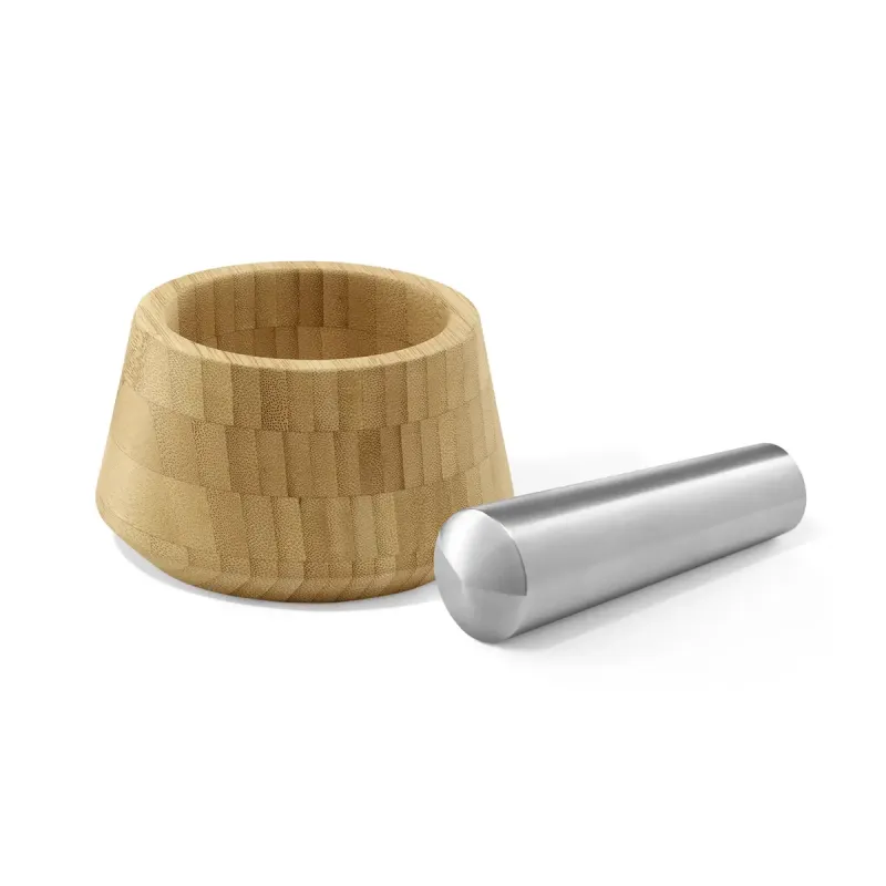 ZACK OPESO mortar and pestle in bamboo and stainless steel