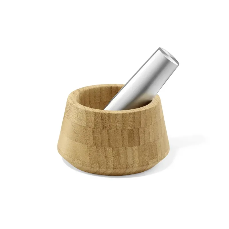 ZACK OPESO mortar and pestle in bamboo and stainless steel