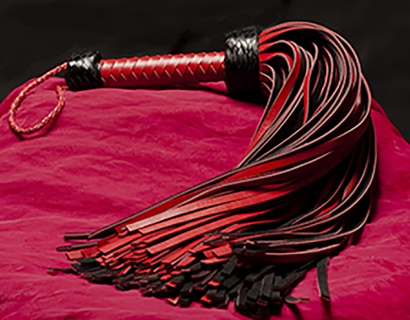 Leather Whip - 144-tailed Red/Black, Genuine