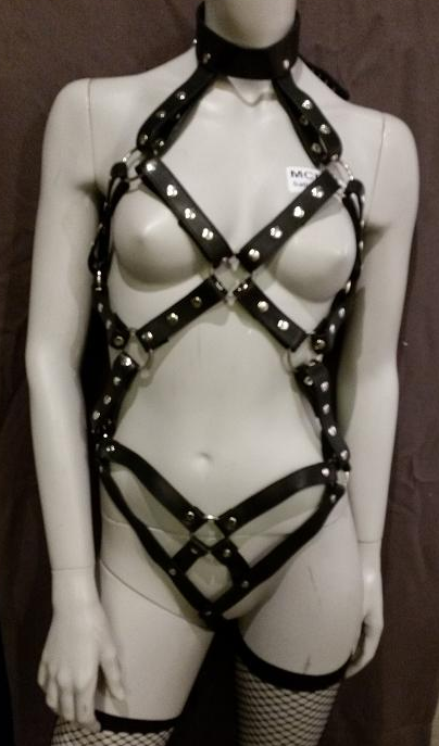 Läderharness Kropp med Halsband, Svart