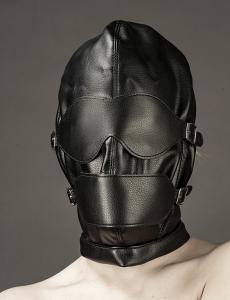 Huva med gag + ögonbindel PU