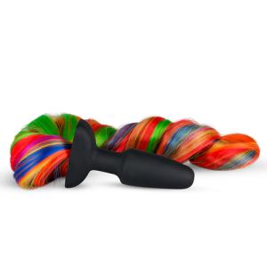 Silicone Butt Plug With Tail - Rainbow