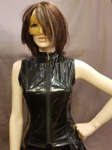 Kiiltävä PVC, hihaton toppi w. Vetoketju, L