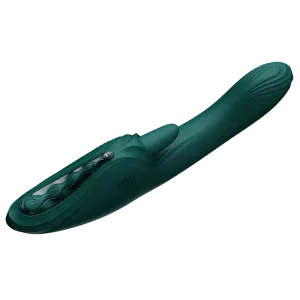 Vihreä ARES G-pisteen Rabbit-vibraattori, jossa painotus ergonomisessa kahvassa – vain Chambers of Lovelta.