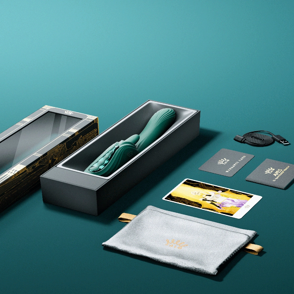 ARES G-pisteen Rabbit-vibraattori elegantisti esillä ylellisessä pakkauksessaan – vain Chambers of Lovelta.