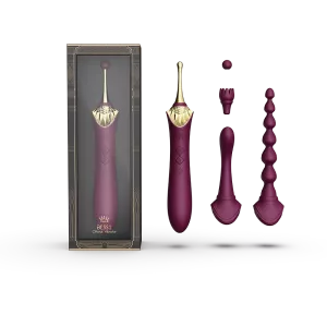Röd BESS 2 vibrator-set med alla tillbehör och lyxig presentförpackning – exklusivt hos Chambers of Love.