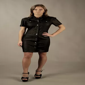 Button-up dress in vegan leather for her – stylish and figure-hugging design from Chambers of Love, perfect for a modern and bold look.