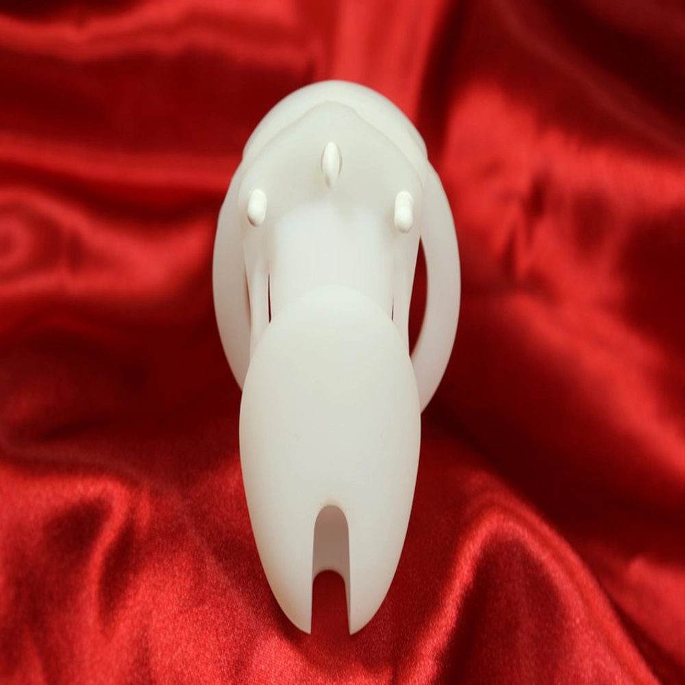 CB6000 Keuschheitskäfig aus hochwertigem Silikon, von vorne mit detaillierter Ansicht und Vorhängeschloss. Perfekt für langfristige Kontrolle, Komfort und Diskretion, aus der exklusiven CBT-Kollektion von Chambers of Love.