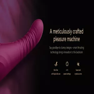 Yksityiskohtakuva ZALO KING PowerThrustista – ylellinen vibraattori edistyksellisellä työntöteknologialla, tyylikkäästi kuvattu tummanpunaisella taustalla, erityisesti valittu Chambers of Loven eksklusiiviseen valikoimaan.