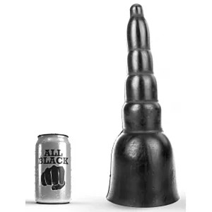 All Black AB18 Stock dildo 20 x 6,5 cm i svart TPR med sugfot – visas med 33 cl burk för storleksreferens från Chambers of Love