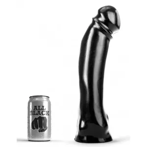 Big Time All Black Dildo AB50, 29 x 7,2cm från Chambers of Love – svart realistisk dildo med sugfot, fotograferad bredvid All Black-burk på vit bakgrund