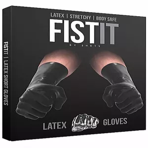 FIST IT korta latexhandskar förpackning – svarta fistinghandskar i latex, stretchy och body safe från Chambers of Love