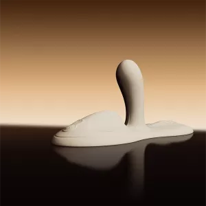Exklusiv fotografering av vit Flora vibrator från ZALO – elegant och lyxig design, en del av Chambers of Loves unika sortiment