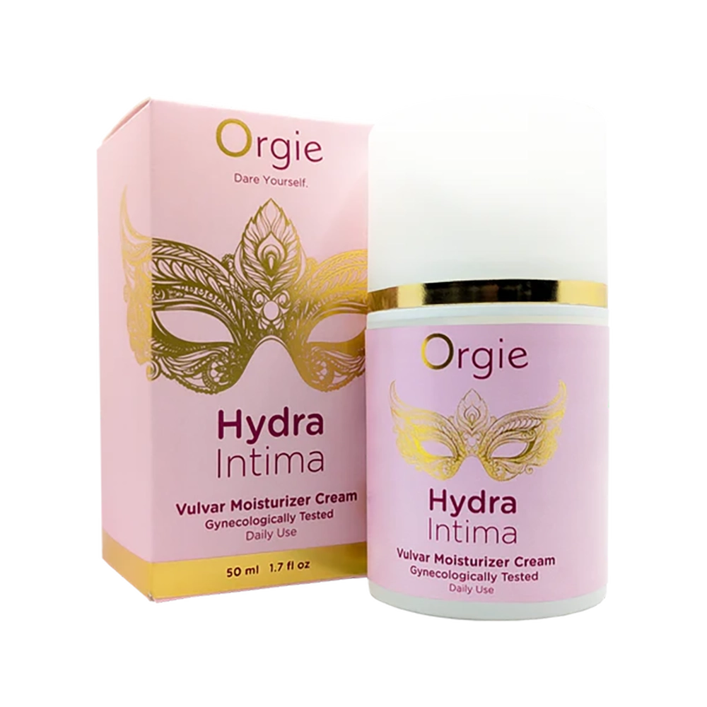 Hydra-vaginan kosteuttavan voiteen pakkaus Orgielta – vain Chambers of Lovelta.