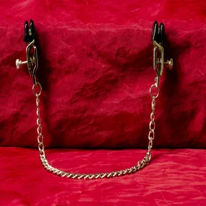Verstellbare Brustwarzenklemmen mit Kette von Chambers of Love – Mit Schraube zur Druckerhöhung, geeignet für Brustwarzen und Schamlippen. Perfekt für Anfänger und erfahrene BDSM-Liebhaber.