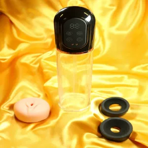 LCD-penispump från Chambers of Love, produktbild som visar den transparenta cylindern och den digitala LCD-displayen för kontrollerad vakuumträning