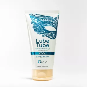 Orgie Lube Tube Cooling cooling water based lubricant 150 ml – product image of the tube standing upright at Chambers of Love.