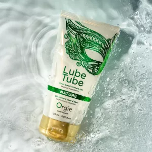 Orgie Lube Tube Nature natural water based lubricant 150 ml with gel on a water surface from Chambers of Love.