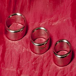All three sizes of Metal Cock Ring Supreme in polished stainless steel, exclusive design from Chambers of Love.