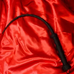 Black silicone whip with beads, short single-tail model from Chambers of Love for hard and focused pain