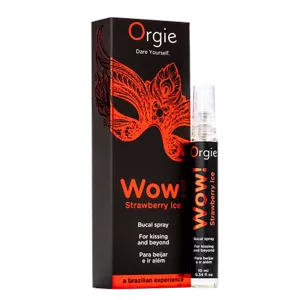 Orgie Wow Strawberry – Oral sex spray with strawberry flavor packaging and bottle at Chambers of Love