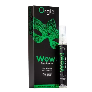 Orgie Wow Ice – Oral sex spray with mint flavor packaging and bottle at Chambers of Love