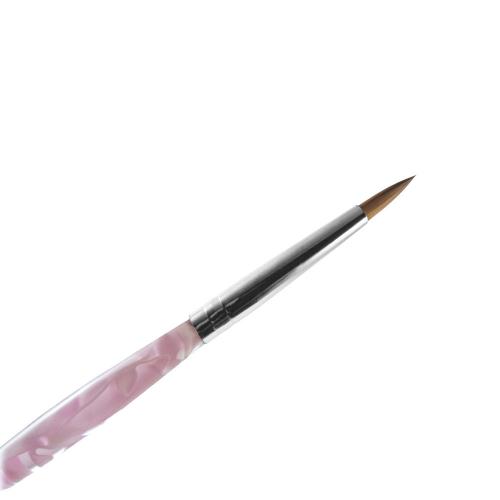 Pensel för skapandet av akryl naglar, med rund borst i äkta kolinsky hår  och ett klart skaft med marmoreringar i vitt och rosa.