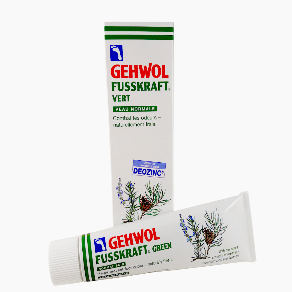 Gehwol Fusskraft grön i tub, normaliserar svettning, svalkar och förebygger fotsvamp. 75 ml.