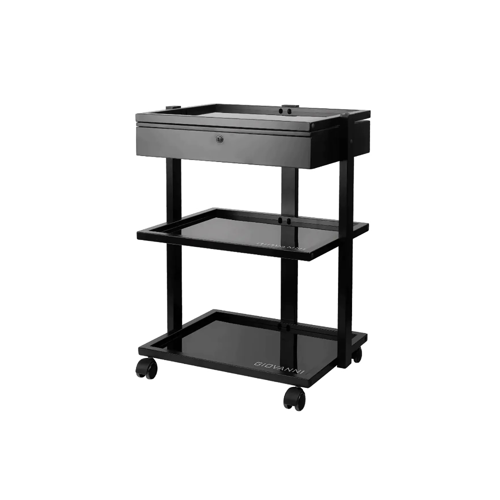 Avlastningsbord med glashyllor, svart