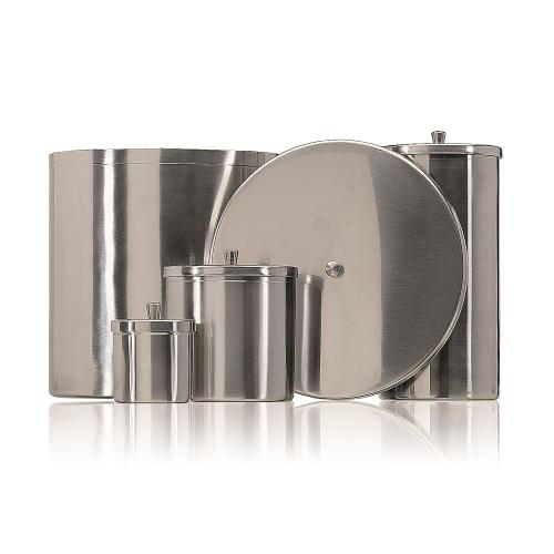 Burk med lock, rostfri, höjd 10 cm, diam 10 cm