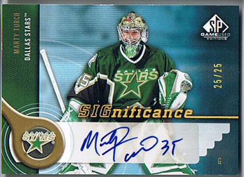 Marty Turco 2005-06 SP Game Used SIGnificance Gold #SMT /25