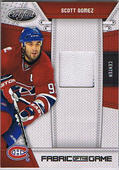 Scott Gomez 2010-11 Certified Fabric of the Game #77 /250