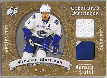 Brendan Morrison 2008-09 Artifacts Treasured Swatches Jersey/Patch Combo Gold #TSDBM /25