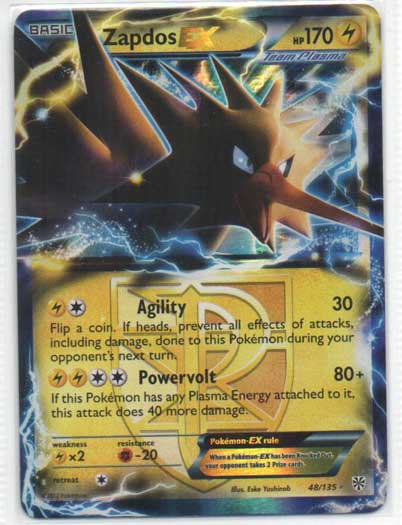 Pokémon, Plasma Storm, Zapdos-EX - 48/135 - Ultra Rare