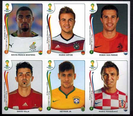 Villa, Neymar, Van Persie, Götze mfl. VM 2014 Panini Stickers (Vit kant)